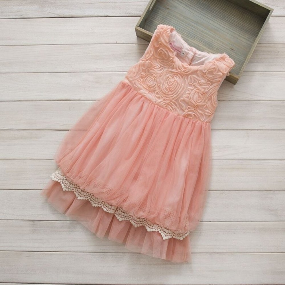 New...Peach Rosette Dress  Antique Crochet Lace